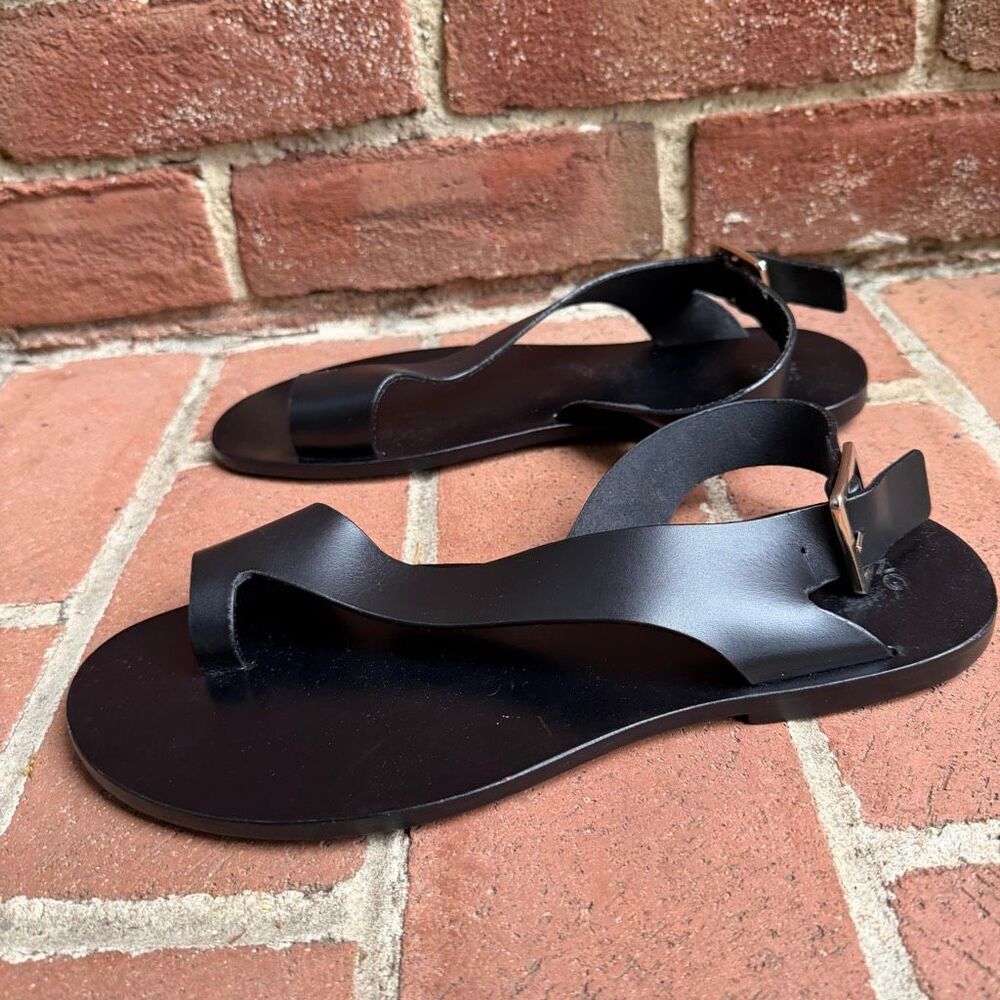 Mango $129 MNG Leather Toe Loop Buckle Strap Sandals Black EUR 39 NEW - Picture 6 of 9